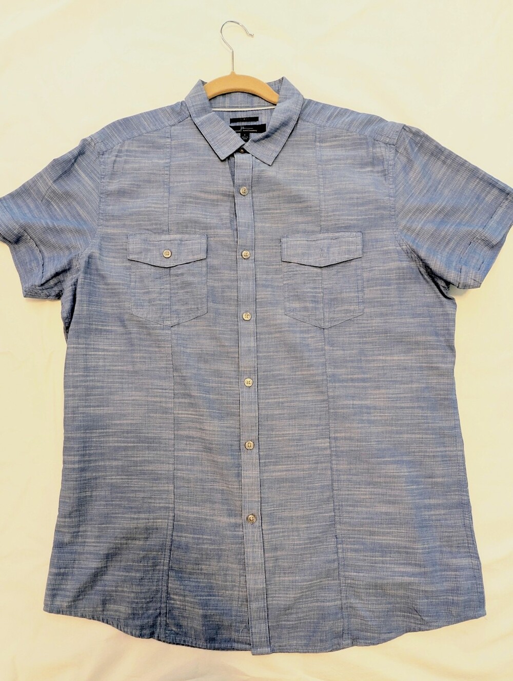 Marc Anthony Slim Fit Blue Textured Short Sleeve Shirt Men's L